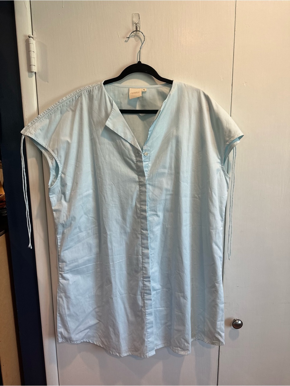Light Blue Midi Shirt Dress with Tie Sleeves